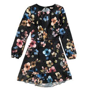 Anthropologie Hutch Shea Floral Mini Dress Black 6 Long Sleeve Ruffle Romantic